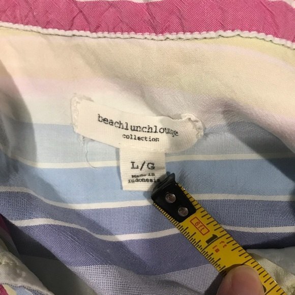 beachlunchlounge Alex Pastel Rainbow Stripe Button Up LS Women's Size Large - Picture 8 of 12